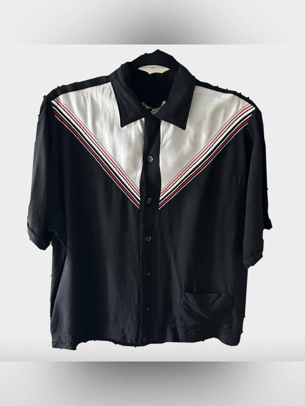 Vintage Retro Colorblock V-Yoke Bowling Shirt, XL